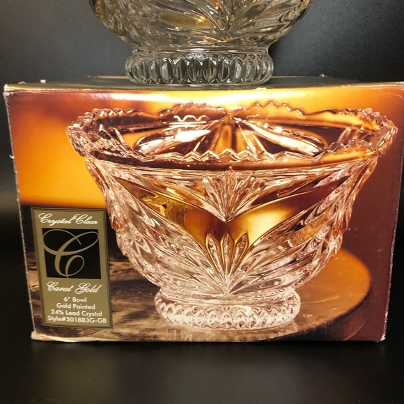 Vintage 80s Anna Hutte Bleikristall 24% Lead Crystal Hand Painted Gold 6” Bowl - Picture 8 of 9